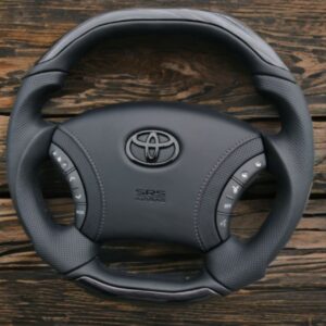 Анатомический руль без подогрева и центральной части на Land Cruiser 100,120  вставки аквапринт "матовое черное дерево"