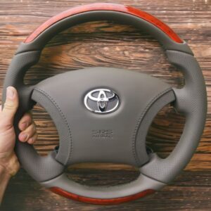 Анатомический руль c центральной частью без подогрева на Land Cruiser 100,120 бронзовый хаки со вставками "темно рыжее дерево"