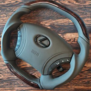 Анатомический руль c центральной частью и с подогревом на Lexus GX 470, LX470 со вставками "коричневое дерево"