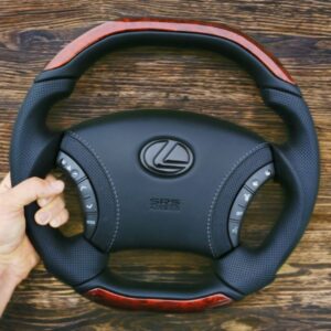 Анатомический руль с центральный частью и с подогревом на Lexus GX 470, LX470  со вставками "красное дерево"
