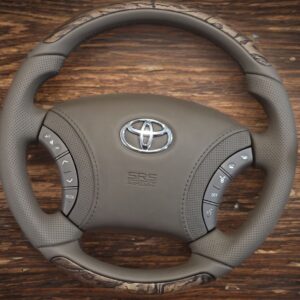 Анатомический руль c подлогревом и центральной частью на Land Cruiser 100,120 бронзовый хаки со вставками «под настоящее дерево»