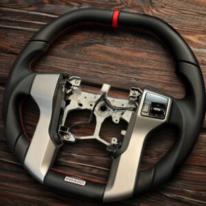 Анатомический руль c подогревом (не штатный) без центральной части с красной  нулевой меткой, красная нить на  Land Cruiser 150, Tundra