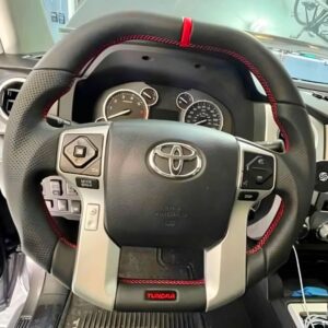 Анатомический руль c подогревом (не штатный) без центральной части с красной  нулевой меткой, красная нить на  Land Cruiser 150, Tundra