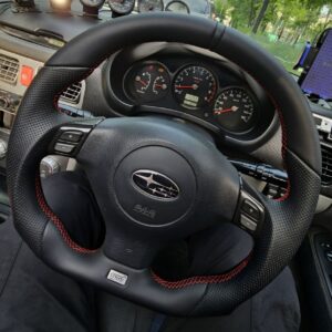 Анатомический руль с подогревом без центральной части с Subaru (дорест) (sti) красные нитки