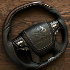 Анатомический руль с центральной частью (строчка серая) и подогревом Land Cruiser 200, 150(рест) со вставками «под коричневое дерево»